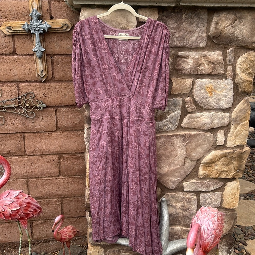 Mia Joy Purple Short Sleeve Floral Maxi Corset Dress Cottagecore Prairie Medium